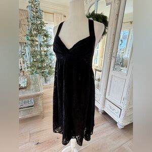 Calvin Klein Black Floral Lace Midi Halter Dress